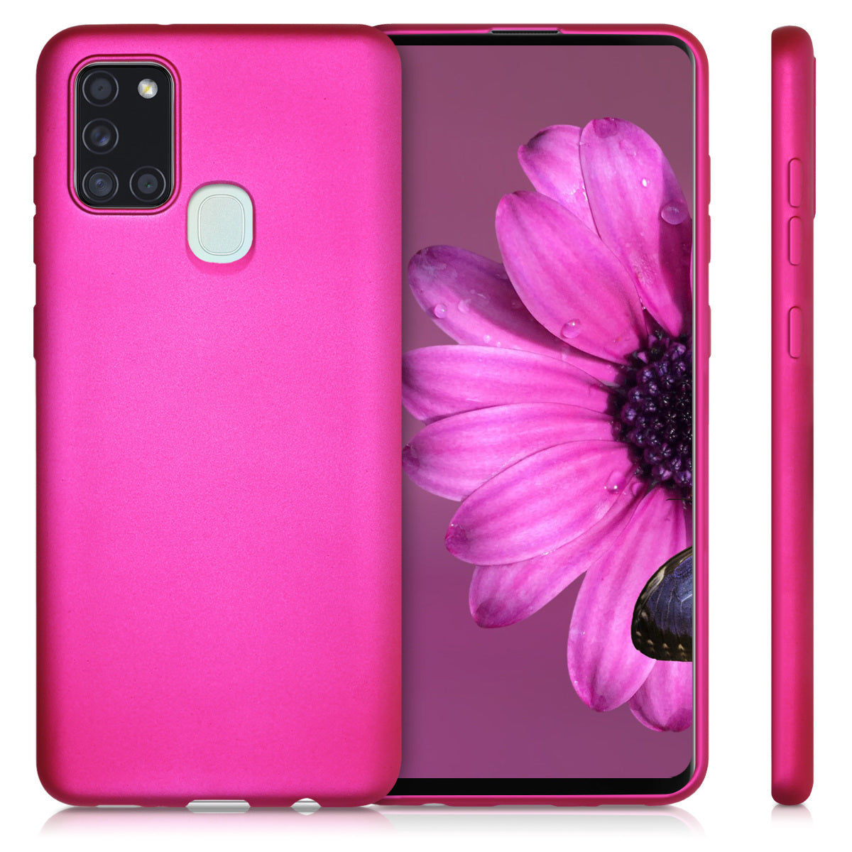 kwmobile Handyhülle für Samsung Galaxy A21s Hülle - Silikon Case metallisch schimmernd - Schutzhülle Cover