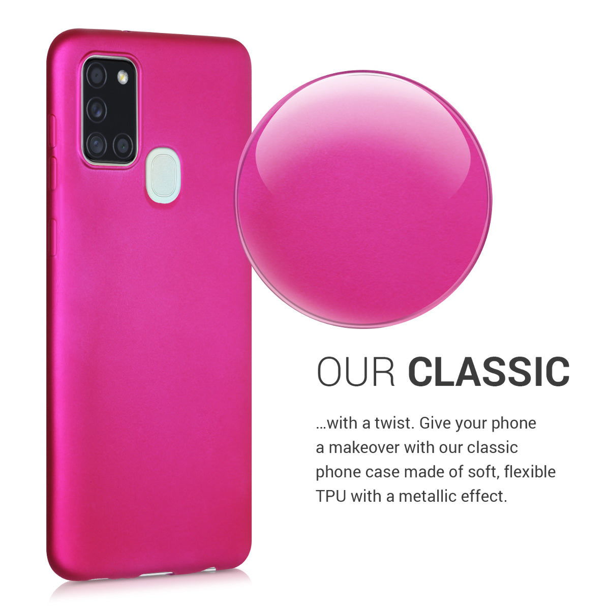 kwmobile Handyhülle für Samsung Galaxy A21s Hülle - Silikon Case metallisch schimmernd - Schutzhülle Cover