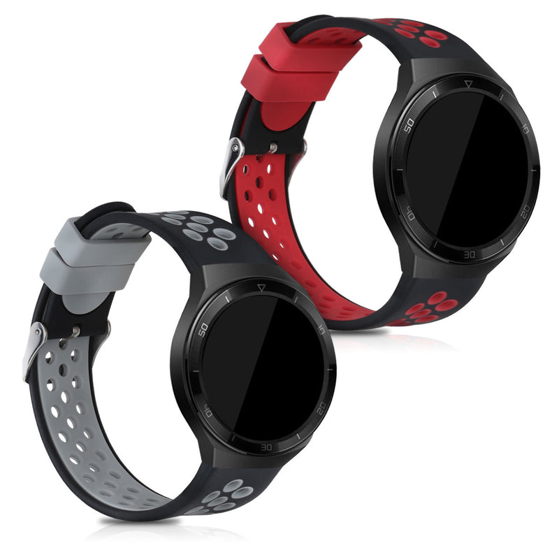 kwmobile 2x Uhrenarmband für Huawei Watch GT 2e / Watch GT2 46mm / Watch GT3 Pro 46mm / Watch GT3 SE Armband - Fitnesstracker Band Set aus TPU Silikon - Ersatzarmband Smartwatch - Schwarz Rot Schwarz Grau Schwarz  [dsg01]