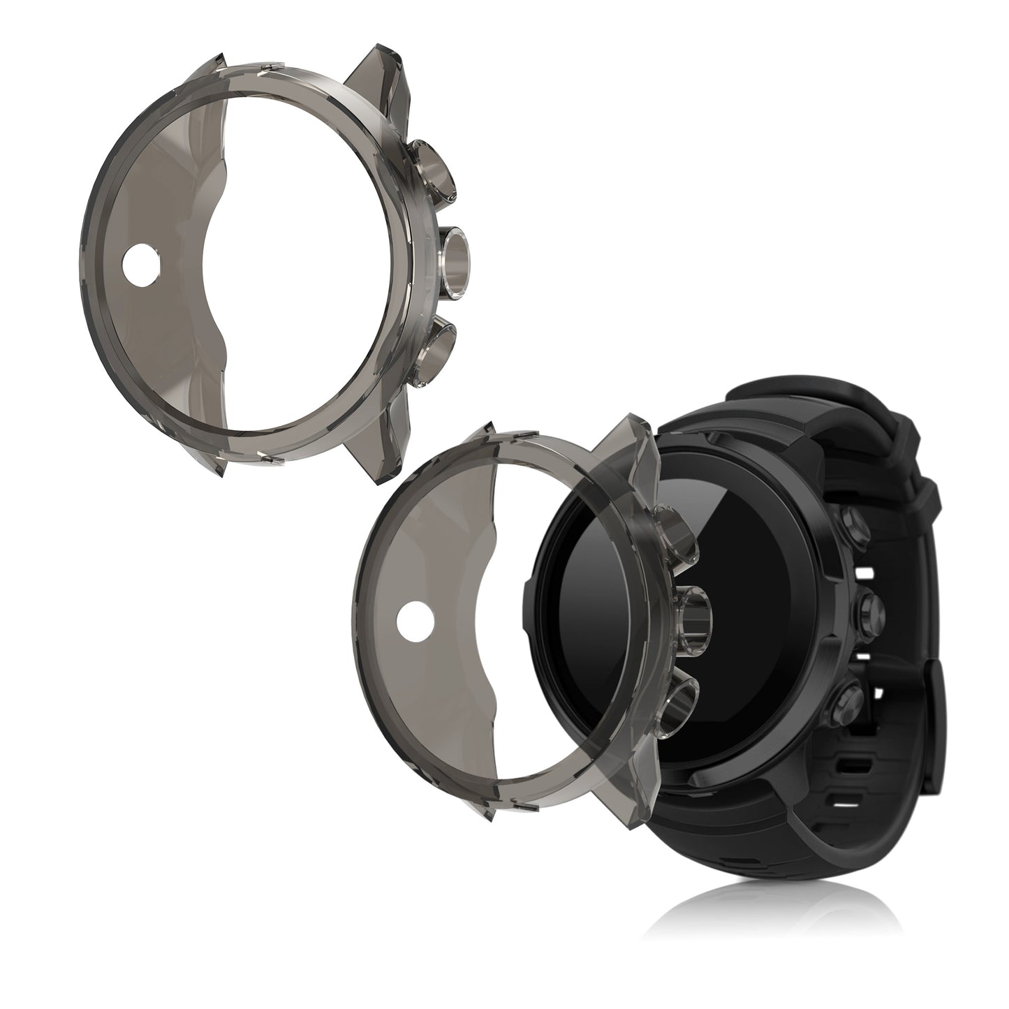 kwmobile 2x Sport Schutzhülle kompatibel mit Suunto 9 / 9 Baro / Spartan Sport Wrist HR Hülle - Silikon Cover klar - Case ohne Tracker - Schwarz Transparent Schwarz  [dsg02]