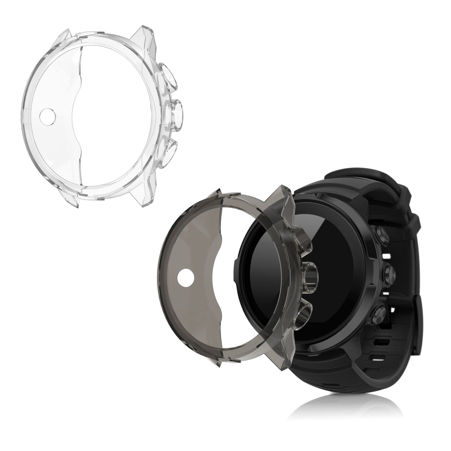 kwmobile 2x Sport Schutzhülle kompatibel mit Suunto 9 / 9 Baro / Spartan Sport Wrist HR Hülle - Silikon Cover klar - Case ohne Tracker - Transparent Schwarz Transparent Transparent  [dsg03]