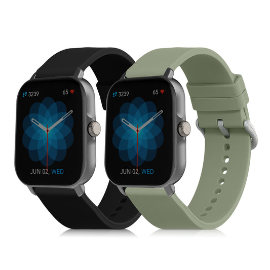 kwmobile 2x Uhrenarmband für Huami Amazfit GTS / GTS 2 / GTS 2e / GTS 3 Armband - Fitnesstracker Band Set aus TPU Silikon - Ersatzarmband Smartwatch - Schwarz Pastellgrün Schwarz  [dsg13]
