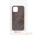 iPhone 12 / iPhone 12 Pro stoßfestes Holz Hardcase mit TPU Bumper Kompass