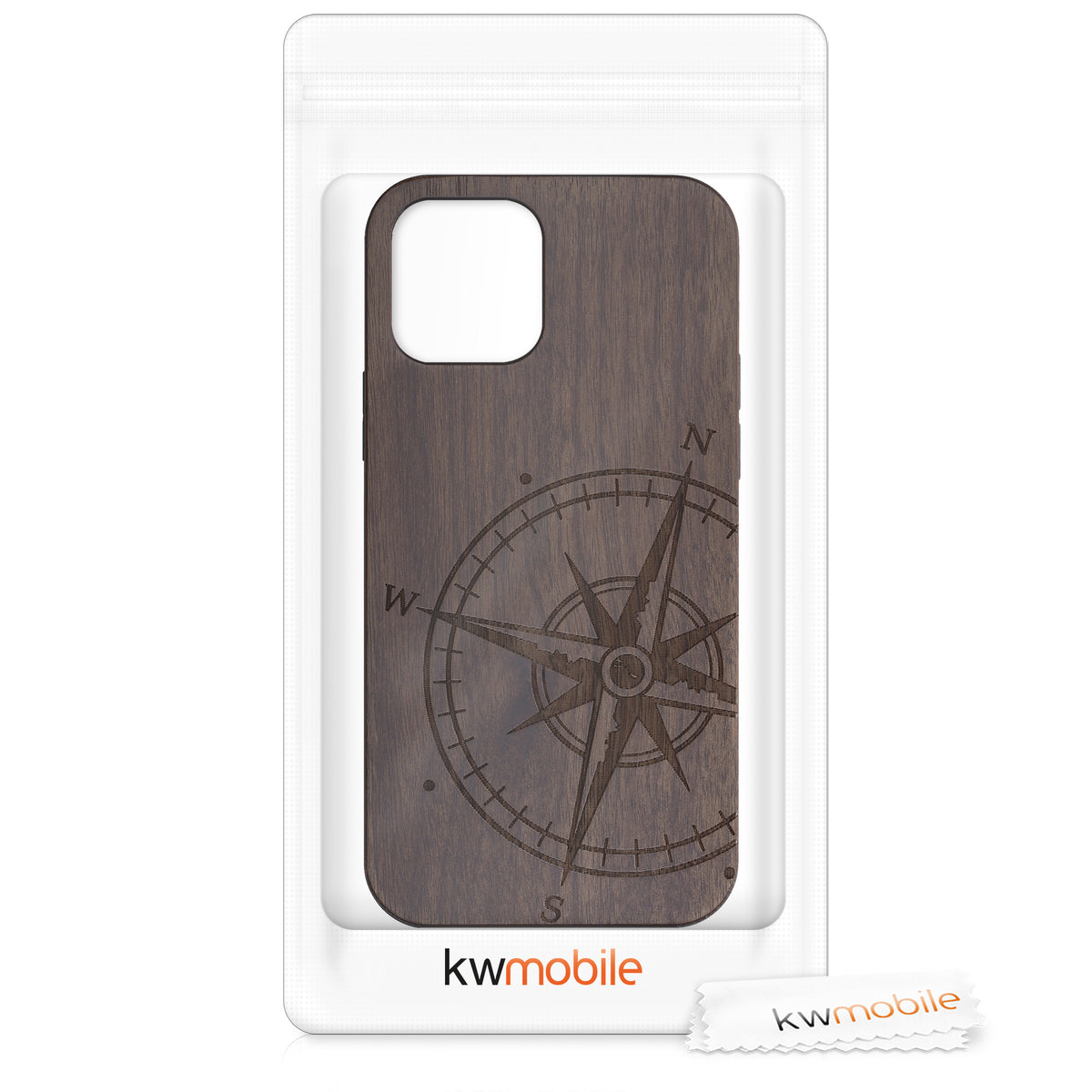 iPhone 12 / iPhone 12 Pro stoßfestes Holz Hardcase mit TPU Bumper Kompass