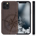 iPhone 12 / iPhone 12 Pro stoßfestes Holz Hardcase mit TPU Bumper Kompass