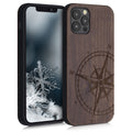 iPhone 12 / iPhone 12 Pro stoßfestes Holz Hardcase mit TPU Bumper Kompass