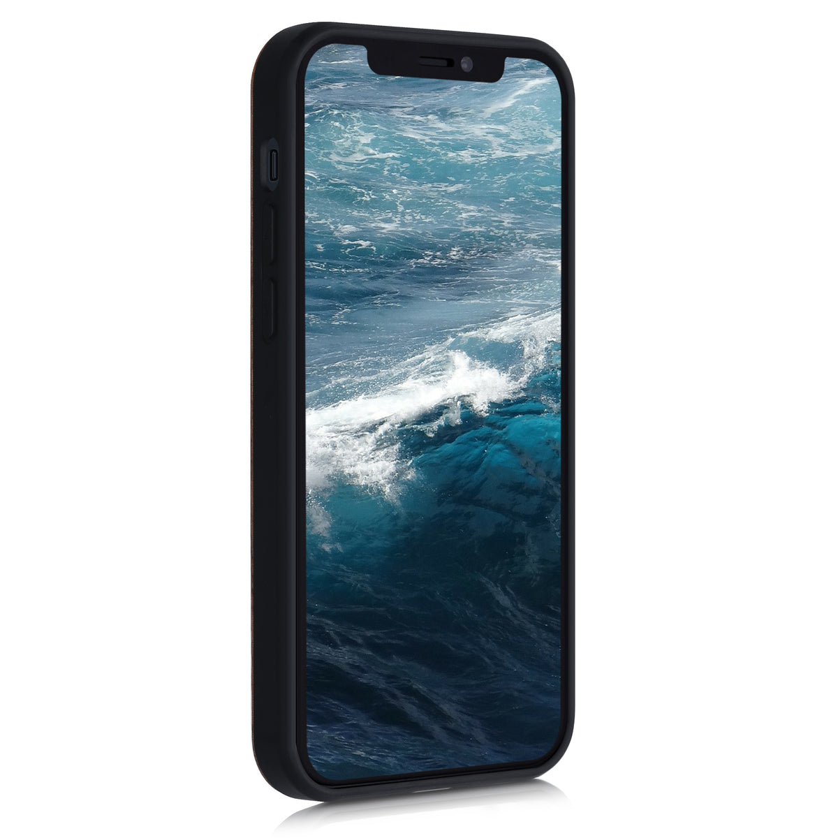 iPhone 12 / iPhone 12 Pro stoßfestes Holz Hardcase mit TPU Bumper Kompass