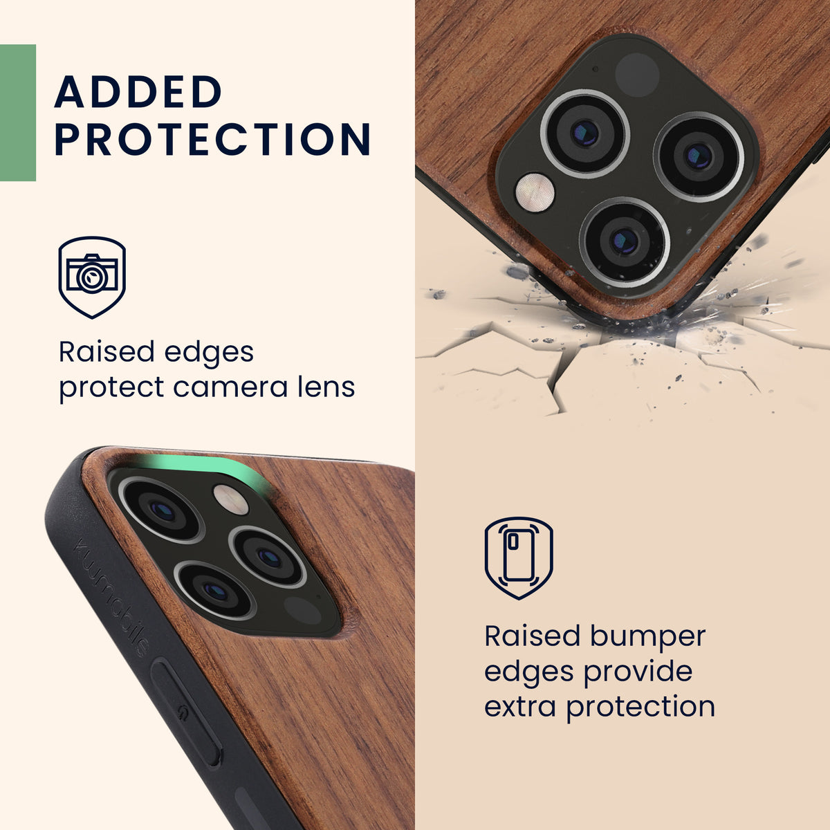 iPhone 12 / iPhone 12 Pro stoßfestes Holz Hardcase mit TPU Bumper Kompass