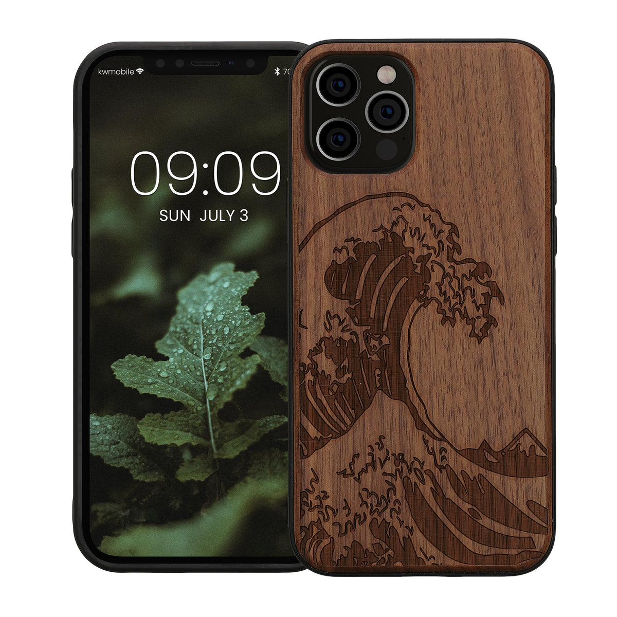 iPhone 12 / iPhone 12 Pro stoßfestes Holz Hardcase mit TPU Bumper Kompass
