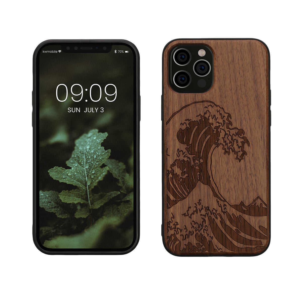 iPhone 12 / iPhone 12 Pro stoßfestes Holz Hardcase mit TPU Bumper Kompass