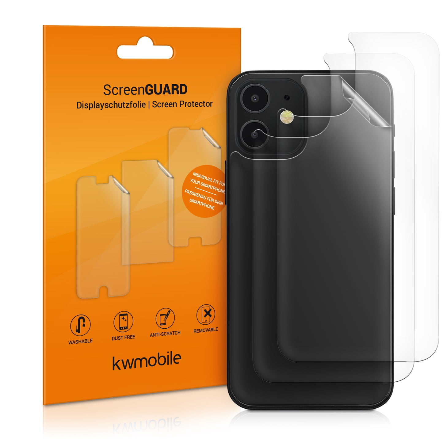 kwmobile 3x Schutzfolie Rückseite kompatibel mit Apple iPhone 12 mini - Folie Backcover Smartphone - Handyfolie transparent Transparent  