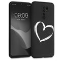 kwmobile Hülle kompatibel mit Xiaomi Redmi 9 - Handyhülle Silikon Case - Herz Brush Weiß Schwarz Weiß  [dsg03]