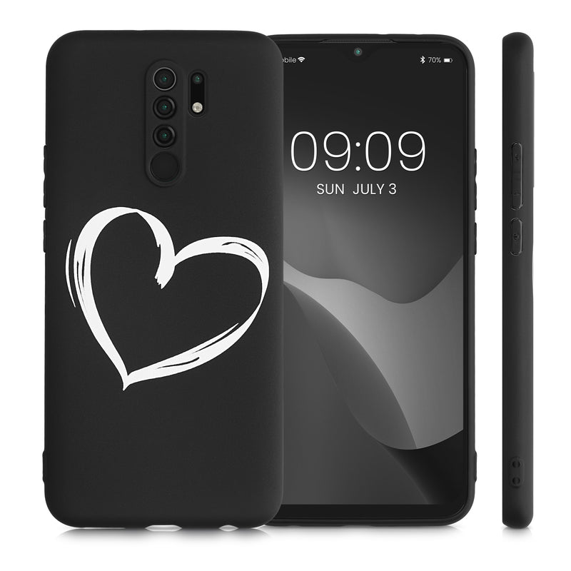 Xiaomi Redmi 9 Silikon Handyhülle Herz Weiß