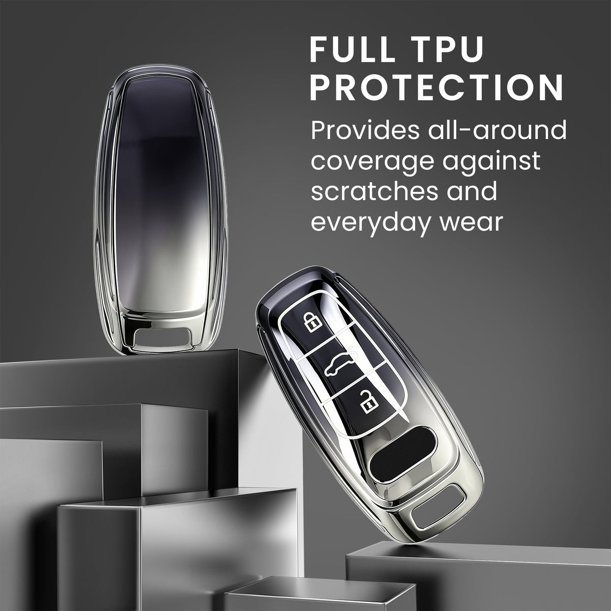 Audi A6 A7 A8 Q7 Q8 3-Tasten Autoschlüssel Keyless TPU Schlüsselhülle Metallic
