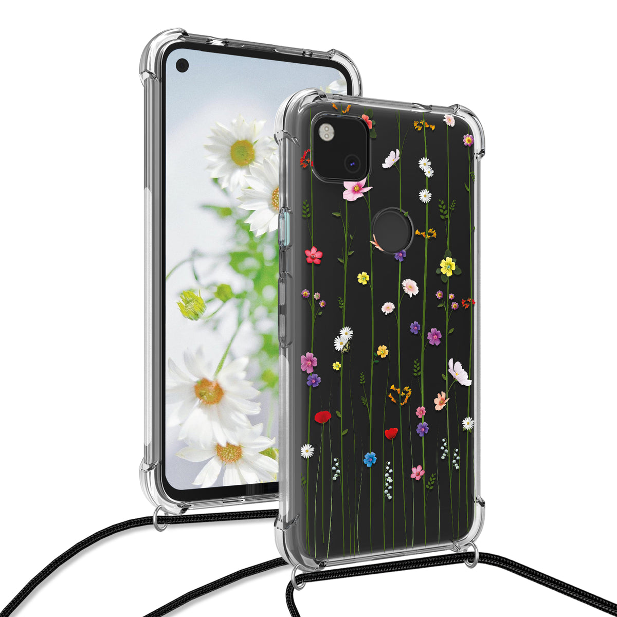 Google Pixel 4a Silikon Handykette Wilde Blumen