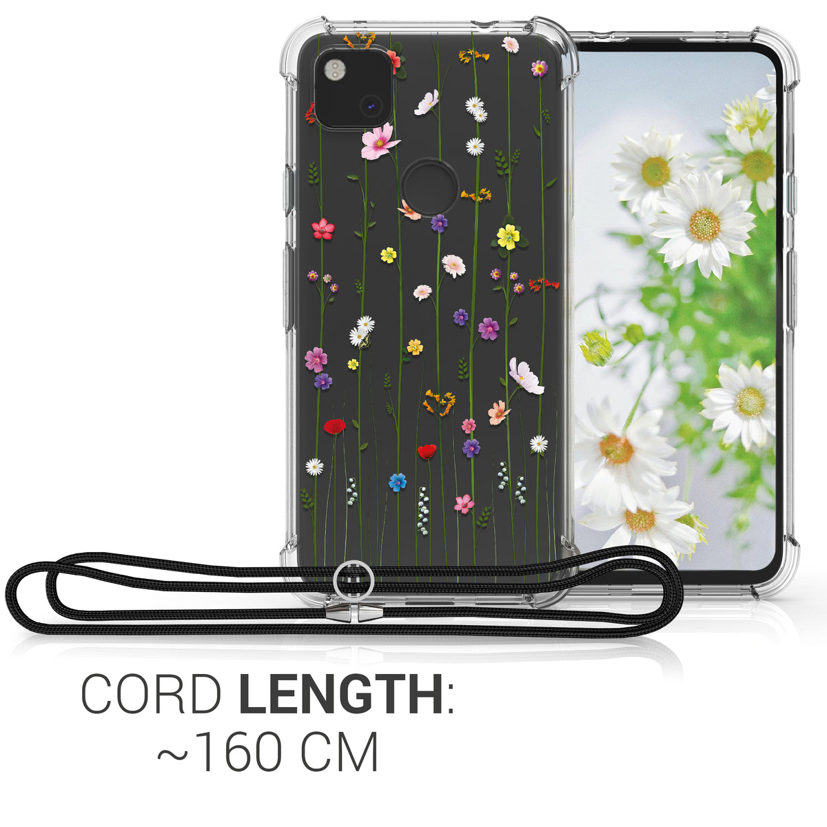 Google Pixel 4a Silikon Handykette Wilde Blumen