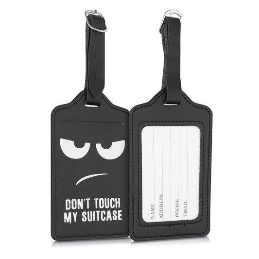 kwmobile 2x Kofferanhänger Adressanhänger Koffer Tag - Namensschild Schulranzen Gepäck Anhänger - Reise Gepäckanhänger Don't touch my Suitcase Weiß Schwarz Weiß  [dsg01]