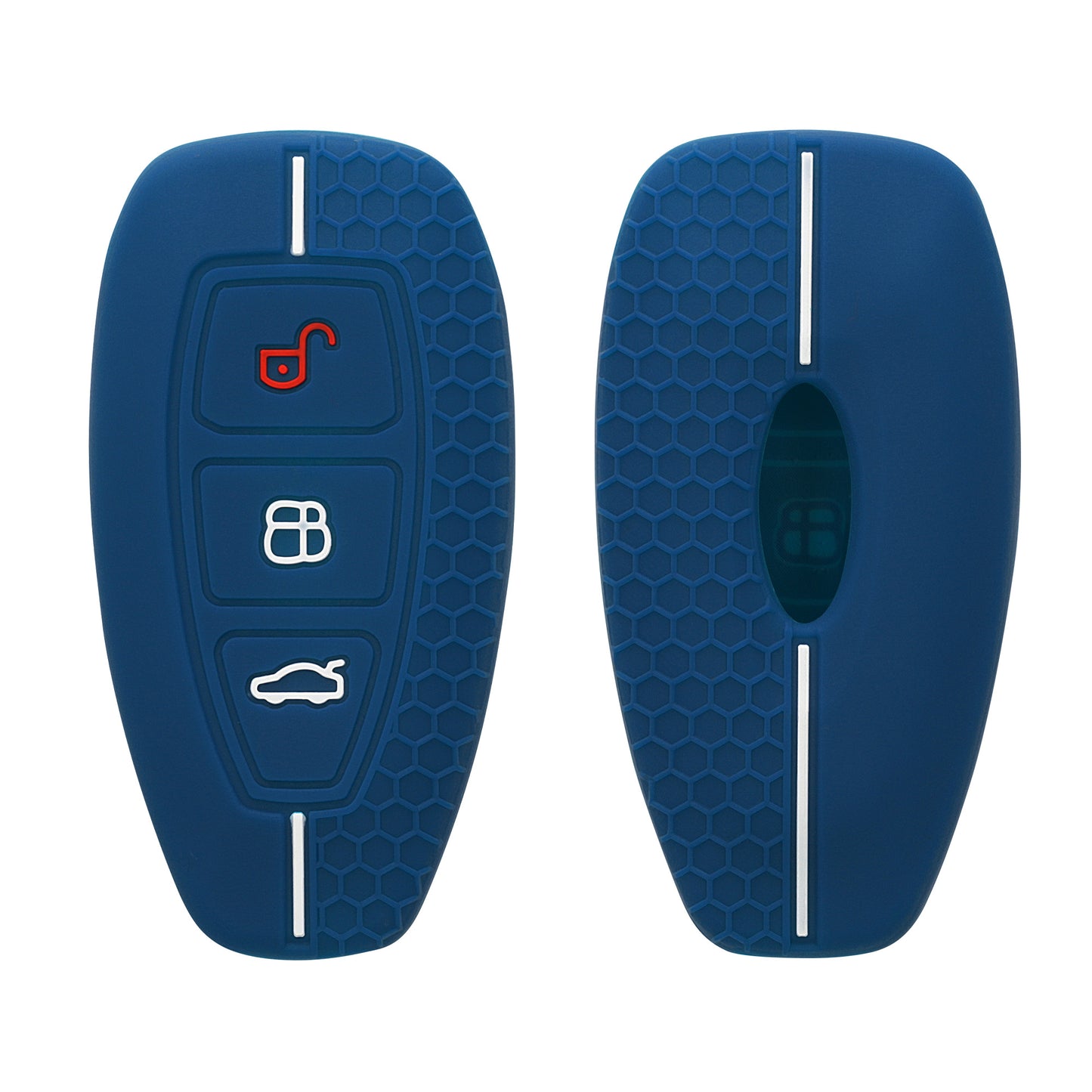 kwmobile Schlüsselhülle für Ford 3-Tasten Autoschlüssel Keyless Go Hülle - Autoschlüssel Schlüssel Hülle aus Silikon - Schlüsseletui in Dunkelblau Weiß Dunkelblau  [dsg11]