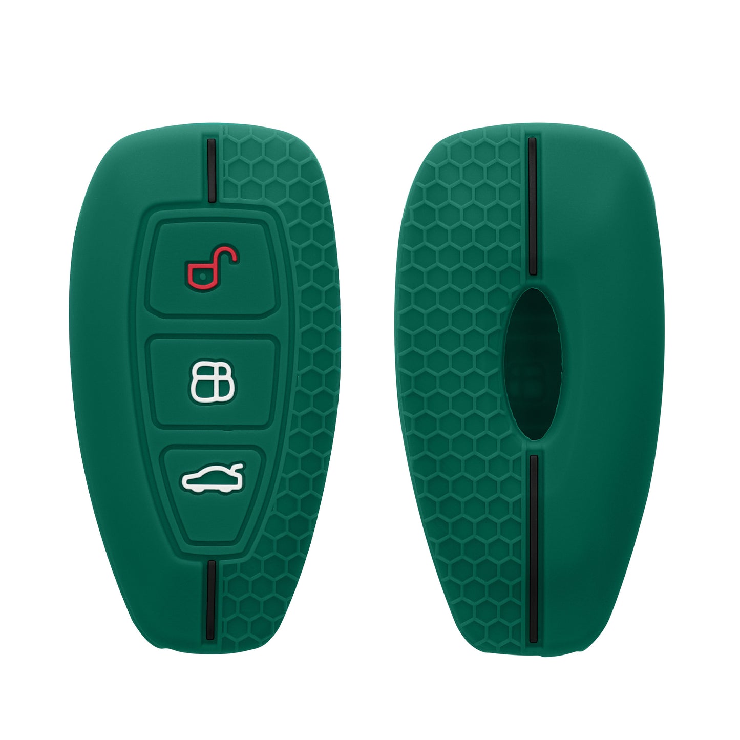 kwmobile Schlüsselhülle für Ford 3-Tasten Autoschlüssel Keyless Go Hülle - Autoschlüssel Schlüssel Hülle aus Silikon - Schlüsseletui in Dunkelgrün Schwarz Dunkelgrün  [dsg14]