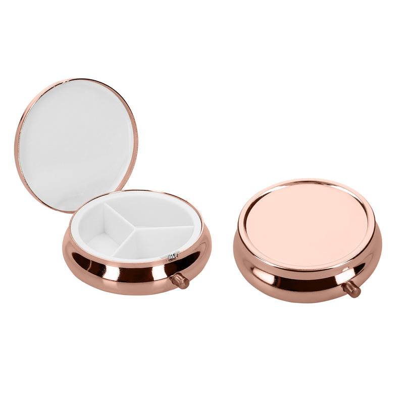 kwmobile 2x Edelstahl Pillendose mit 3 Fächern - 5,2 x 1,7cm - runde Tablettendose Box - Edelstahlpillendose - Dose in Rosegold Rosegold  [dsg02]