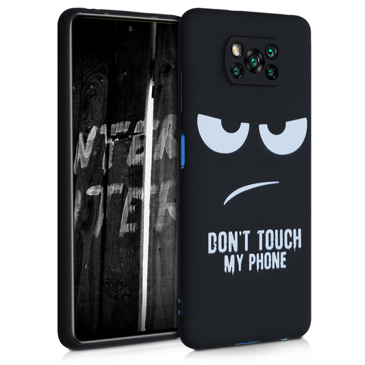 kwmobile Hülle kompatibel mit Xiaomi Poco X3 NFC / Poco X3 Pro - Handyhülle Silikon Case - Don't touch my Phone Weiß Schwarz Weiß  [dsg01]