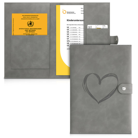 kwmobile Kunstleder Hülle für deutsches Untersuchungsheft - U-Heft Hülle und Impfpass Hülle - extra Fächer - Cover Herz Brush Grau Grau  [dsg02]