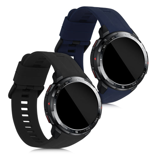 kwmobile 2x Uhrenarmband für HONOR Watch GS Pro Armband - Fitnesstracker Band Set aus TPU Silikon - Ersatzarmband Smartwatch - Schwarz Dunkelblau Schwarz  [dsg01]