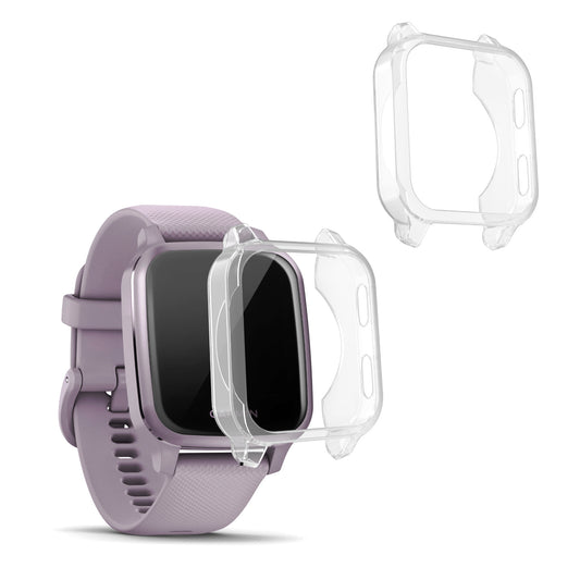 kwmobile 2x Sport Schutzhülle kompatibel mit Garmin Venu Sq Music / Sq Hülle - Silikon Cover klar - Case ohne Tracker - Transparent Transparent  [dsg01]