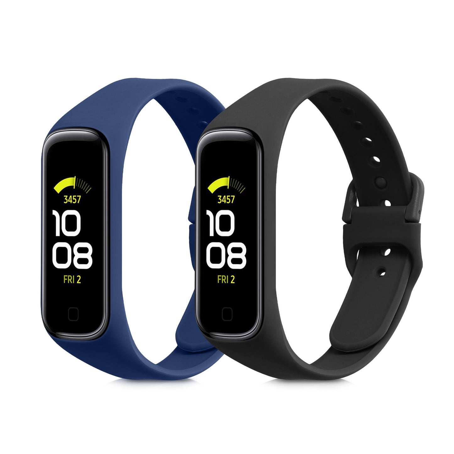 kwmobile 2x Uhrenarmband für Samsung Galaxy Fit 2 Armband - Fitnesstracker Band Set aus TPU Silikon - Ersatzarmband Smartwatch - Schwarz Dunkelblau Schwarz  [dsg02]