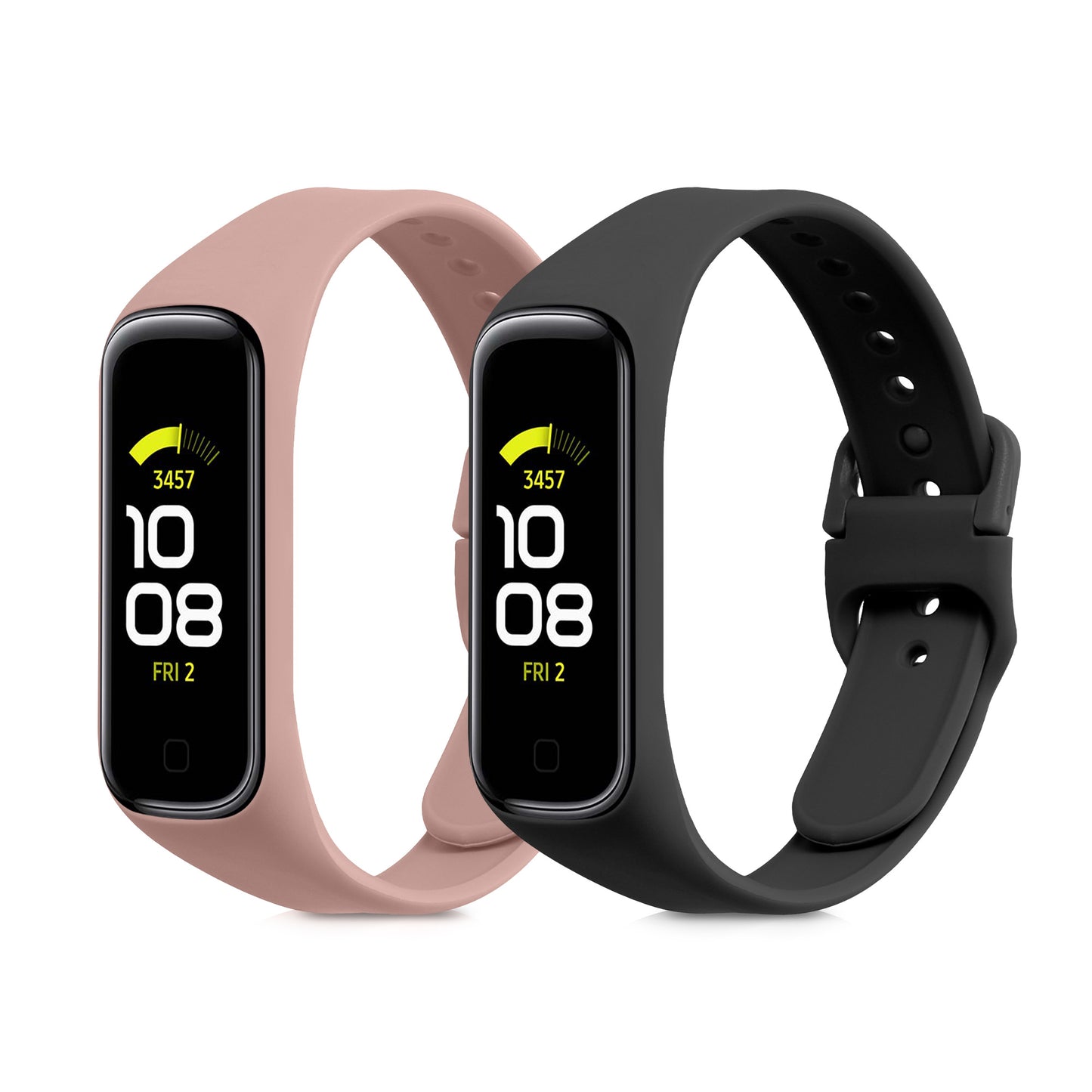 kwmobile 2x Uhrenarmband für Samsung Galaxy Fit 2 Armband - Fitnesstracker Band Set aus TPU Silikon - Ersatzarmband Smartwatch - Schwarz Altrosa Schwarz  [dsg10]
