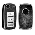 VW Skoda Seat 3-Tasten Autoschlüssel TPU Schlüsselhülle Lederoptik Schwarz Silber