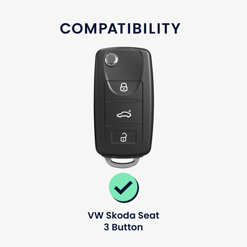 VW Skoda Seat 3-Tasten Autoschlüssel TPU Schlüsselhülle Lederoptik Schwarz Silber
