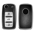 VW Skoda Seat 3-Tasten Autoschlüssel TPU Schlüsselhülle Lederoptik Schwarz Silber