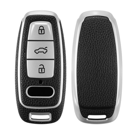 Audi A6 A7 A8 Q7 Q8 3-Tasten Autoschlüssel Keyless TPU Schlüsselhülle Lederoptik Schwarz Silber