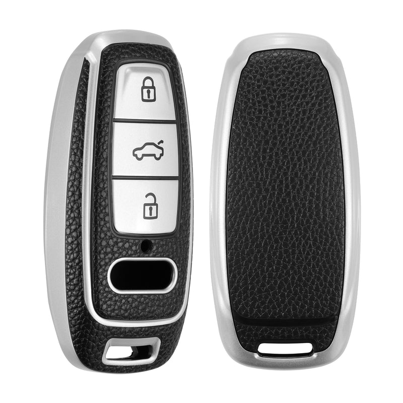 Audi A6 A7 A8 Q7 Q8 3-Tasten Autoschlüssel Keyless TPU Schlüsselhülle Lederoptik Schwarz Silber