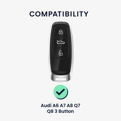 Audi A6 A7 A8 Q7 Q8 3-Tasten Autoschlüssel Keyless TPU Schlüsselhülle Lederoptik Schwarz Silber