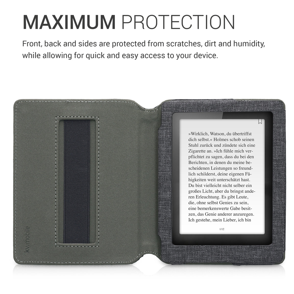 Kobo Aura Edition 1 mit Handschlaufe Flip Case Jeansoptik Dunkelgrau