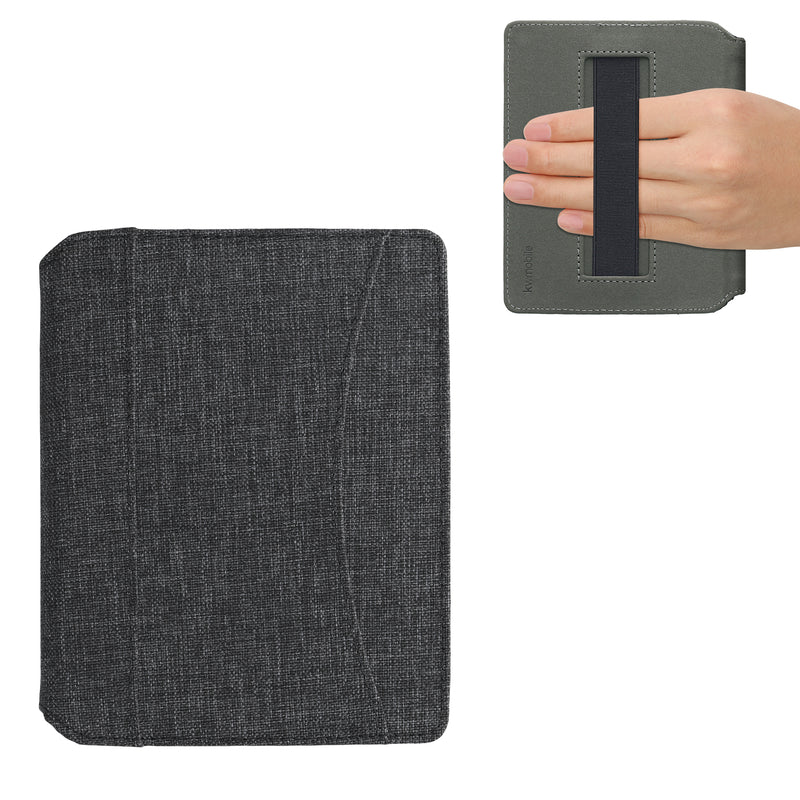 Kobo Aura Edition 1 mit Handschlaufe Flip Case Jeansoptik Dunkelgrau