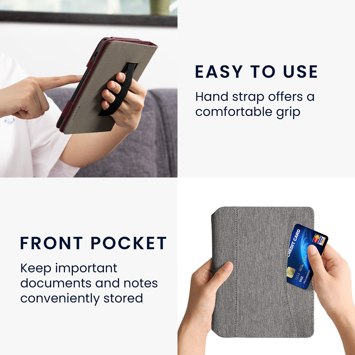 Kobo Aura H2O Edition 2 mit Handschlaufe Flip Case Jeansstoff