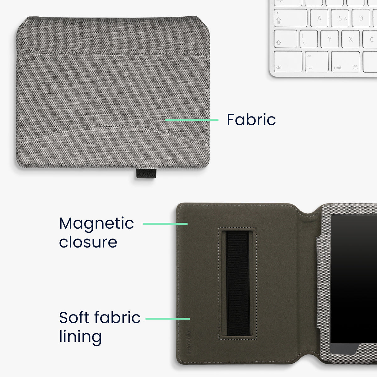 Kobo Aura H2O Edition 2 mit Handschlaufe Flip Case Jeansstoff