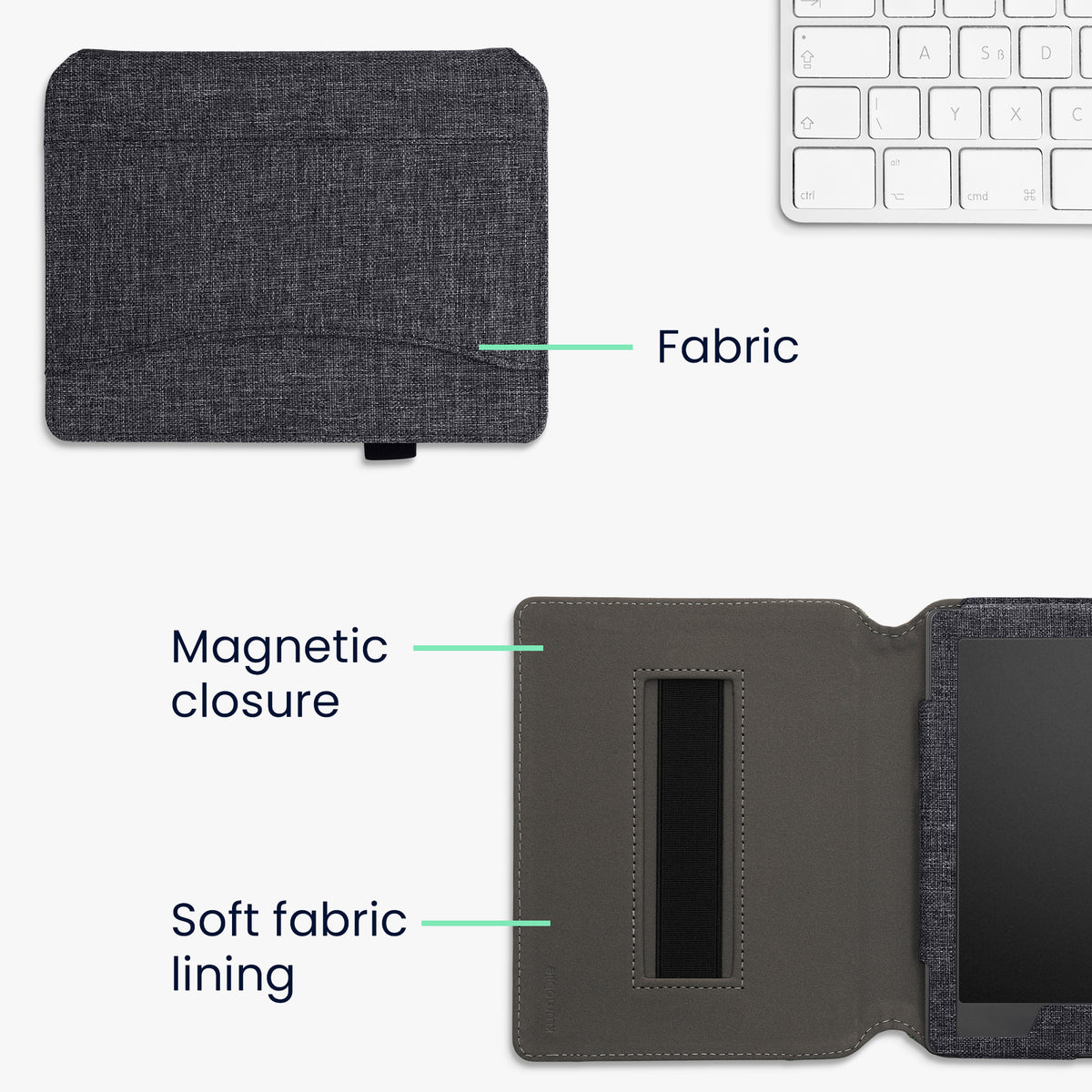 Kobo Aura H2O Edition 2 mit Handschlaufe Flip Case Jeansstoff