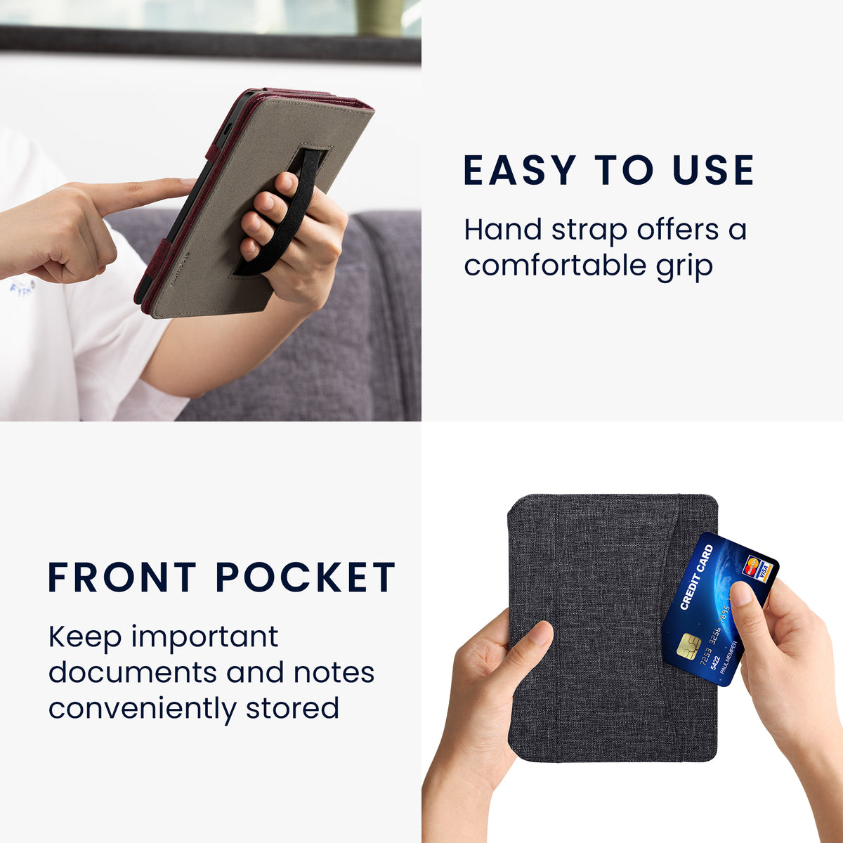 Kobo Aura H2O Edition 2 mit Handschlaufe Flip Case Jeansstoff