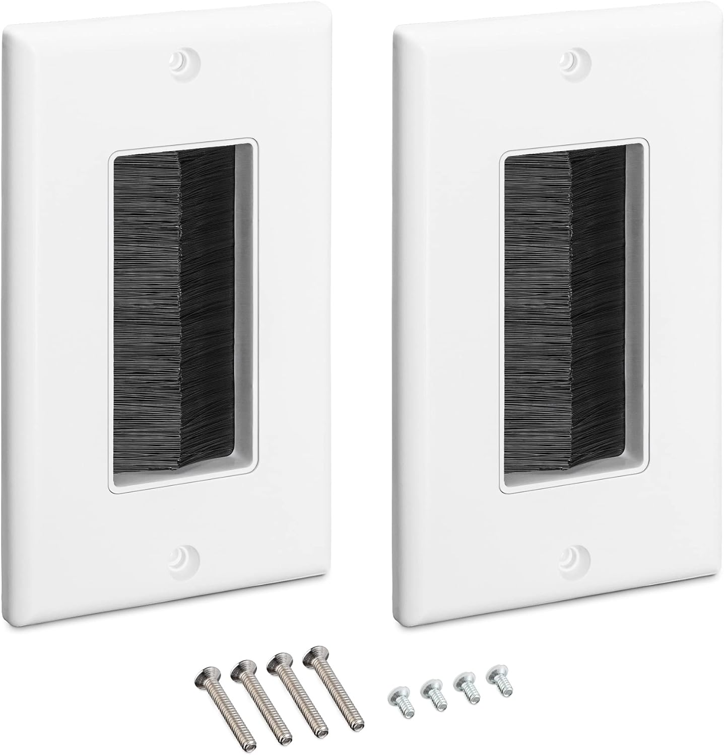 kwmobile 2x Kabeldurchführung mit Bürste für Wand - US Version - Kabeldurchlass TV - Wanddurchführung Kabel - Kabelkanal für Unterputz - Blende Kabeldurchführung Unterputz Set - Weiß Weiß  