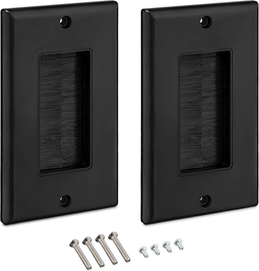 kwmobile 2x Kabeldurchführung für Wand mit Pinsel - US Version - Kabeldurchlass TV - Wanddurchführung Kabel Eckig - Kabelkanal für Unterputz - Kabelauslassdose Unterputz Set - Schwarz Schwarz  