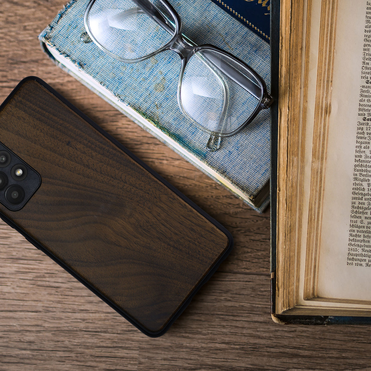 Hardcase mit TPU Bumper für Samsung Galaxy A52 / A52 5G / A52s 5G stoßfest Holz Nussbaum