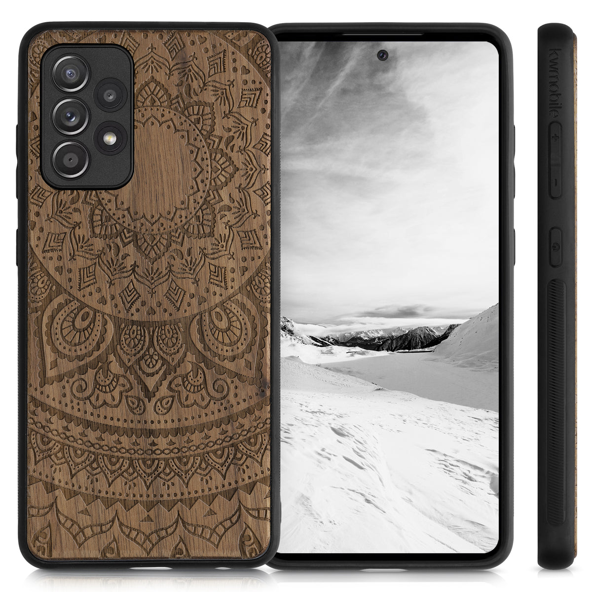 Hardcase mit TPU Bumper für Samsung Galaxy A52 / A52 5G / A52s 5G stoßfest Holz Mandala