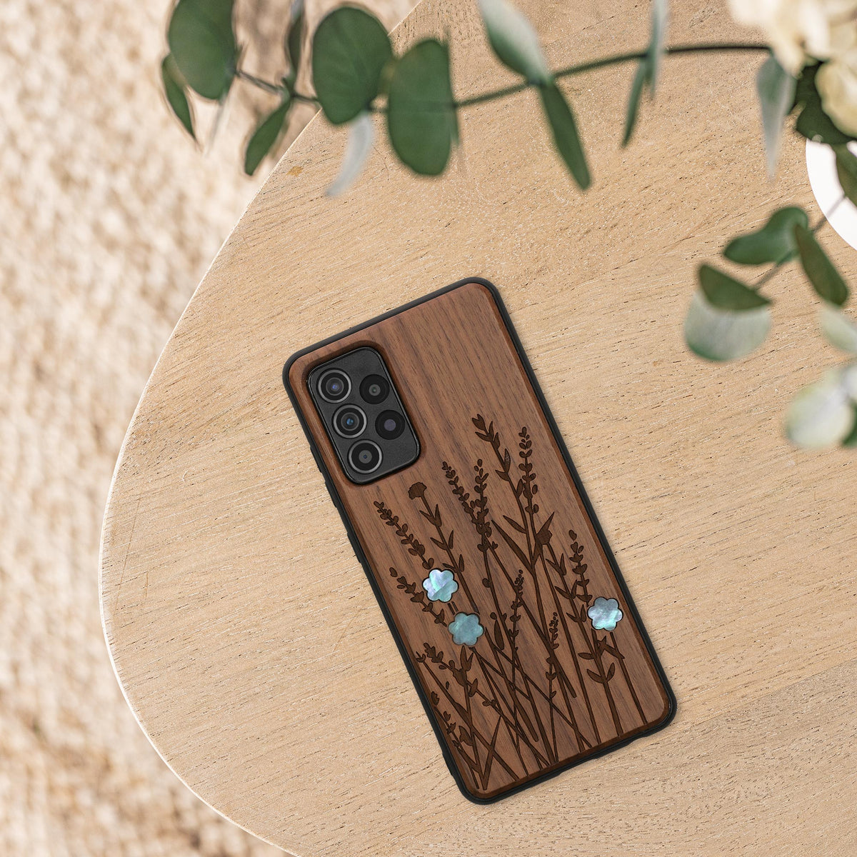 Hardcase mit TPU Bumper für Samsung Galaxy A52 / A52 5G / A52s 5G stoßfest Holz Mandala