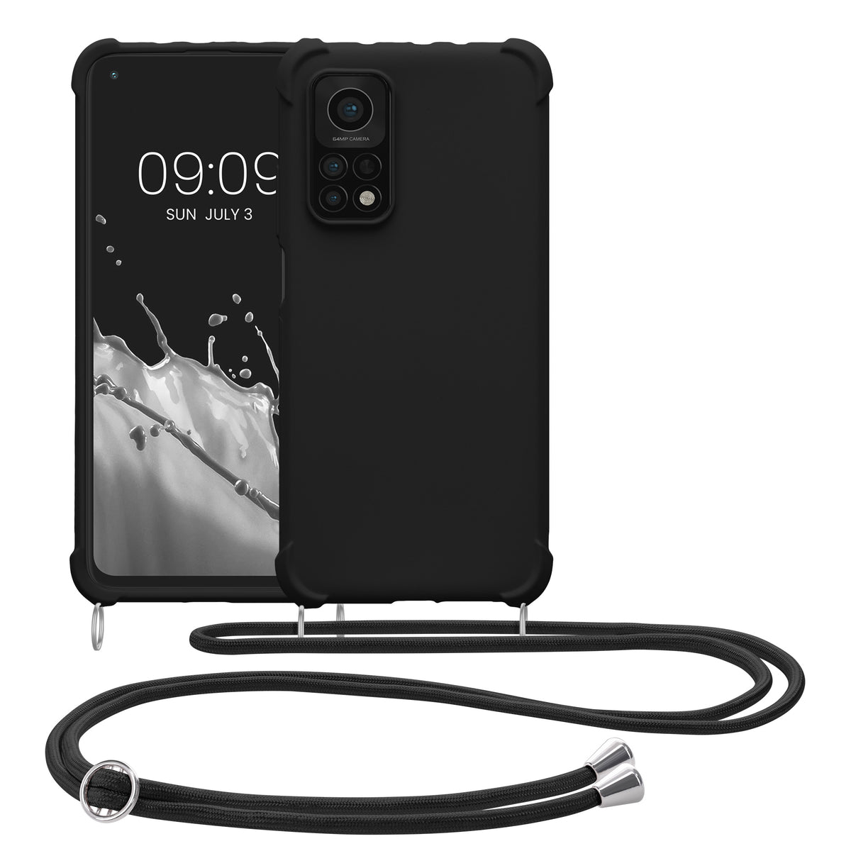 Xiaomi Mi 10T / Mi 10T Pro Matte Silikon Handykette mit Kordel Schwarz