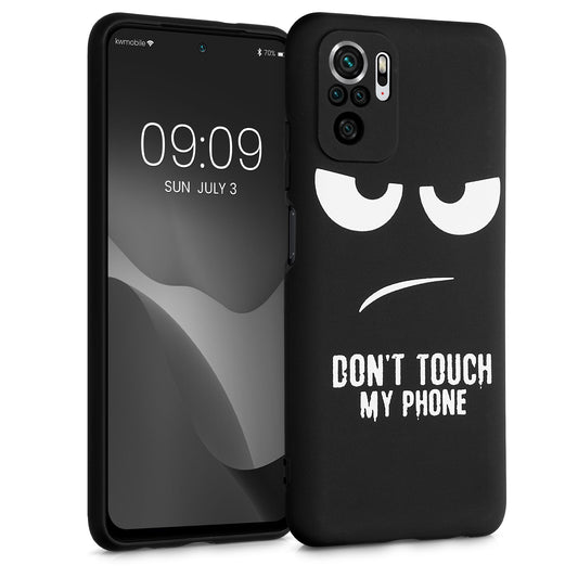 kwmobile Hülle kompatibel mit Xiaomi Redmi Note 10 / Note 10S - Handyhülle Silikon Case - Don't touch my Phone Weiß Schwarz Weiß  [dsg01]