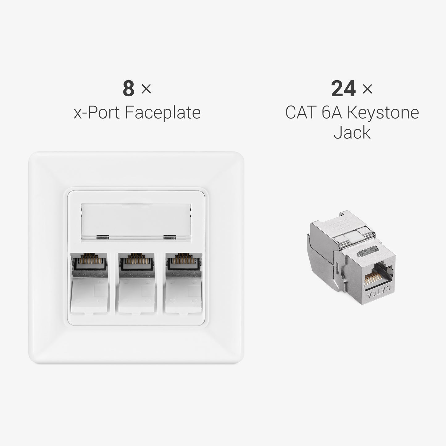 kwmobile Keystone Dose Modul Set - 2x Keystone Modul 2x Netzwerkdose 1-Port CAT 6A Kabel - 10Gibt/s geschirmt RJ45